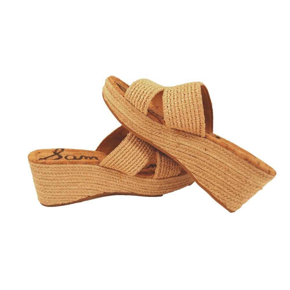 Sam Edelman Roxann Platform Wedge Sandal 10 Natural Raffia Vacation Slides